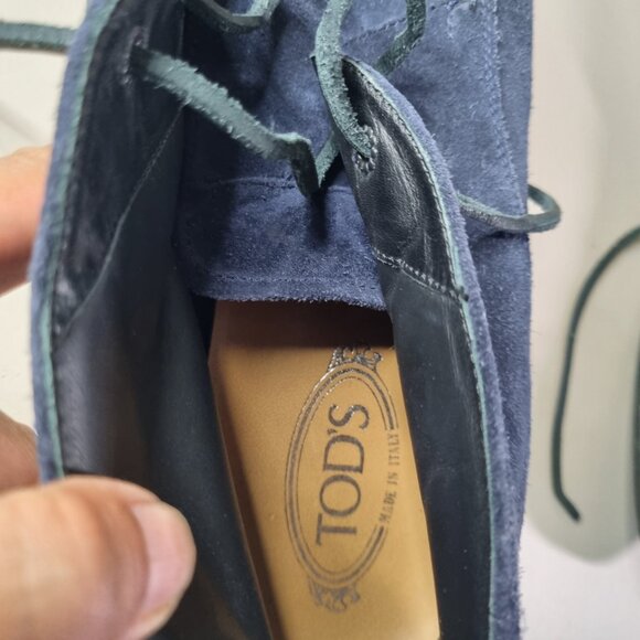 TOD’S Men’s Blue Suede Lace-Up Ankle Boots – Size 13 - Picture 5 of 6